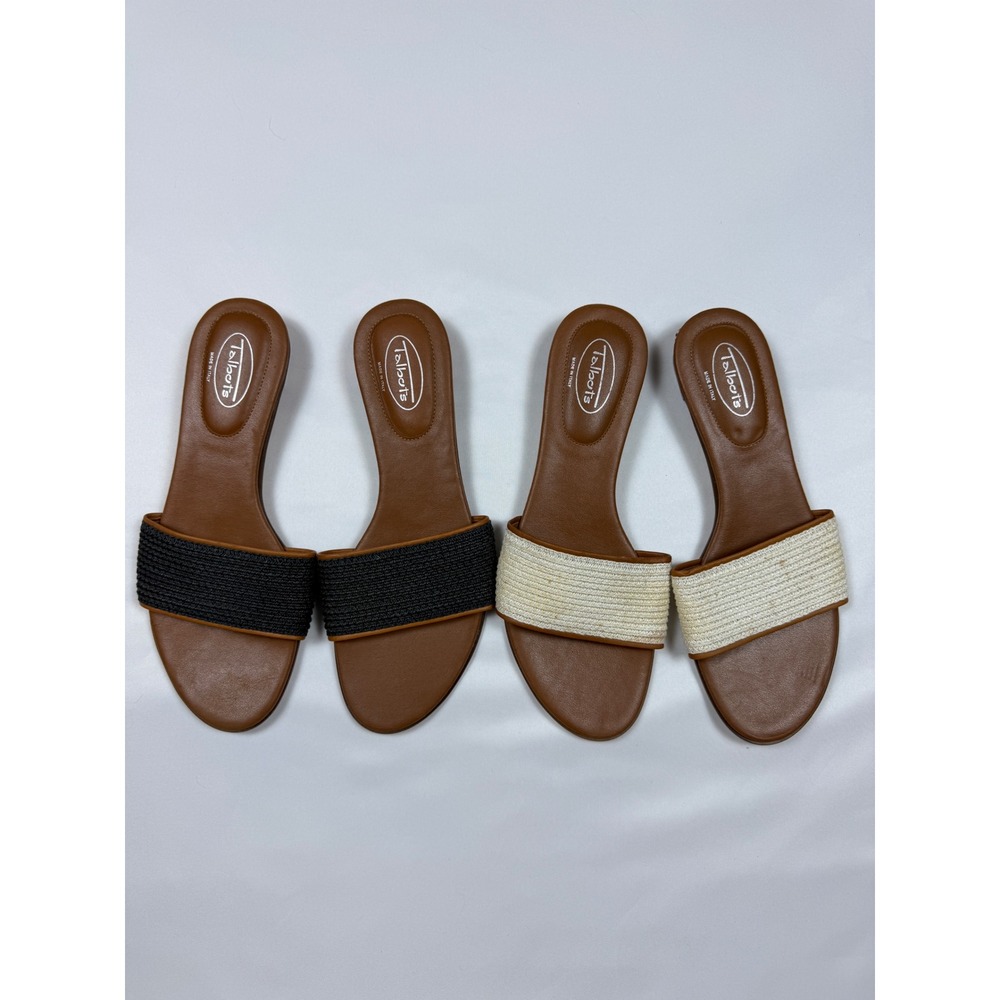 Talbots Made In Italy Leather Sole Slide Sandals Lot 2 Womens 6.5N Raffia